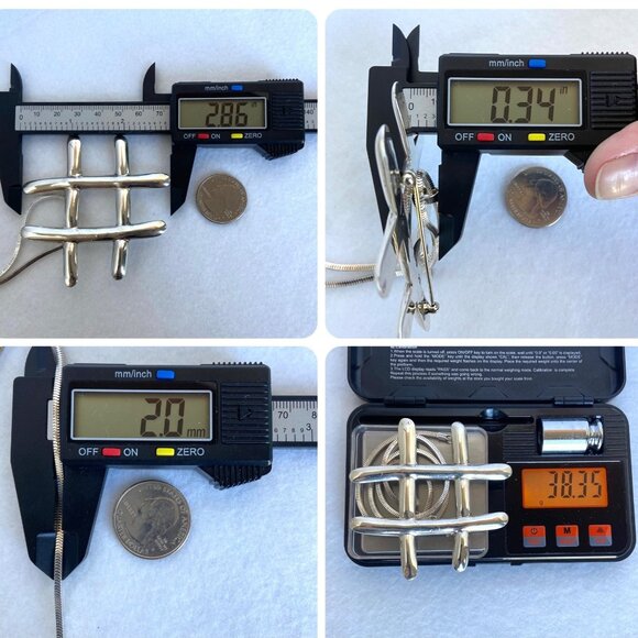 Sterling Silver 925 Large Hashtag Pound Symbol Brooch Pendant Necklace FLAW 17" - Picture 11 of 16